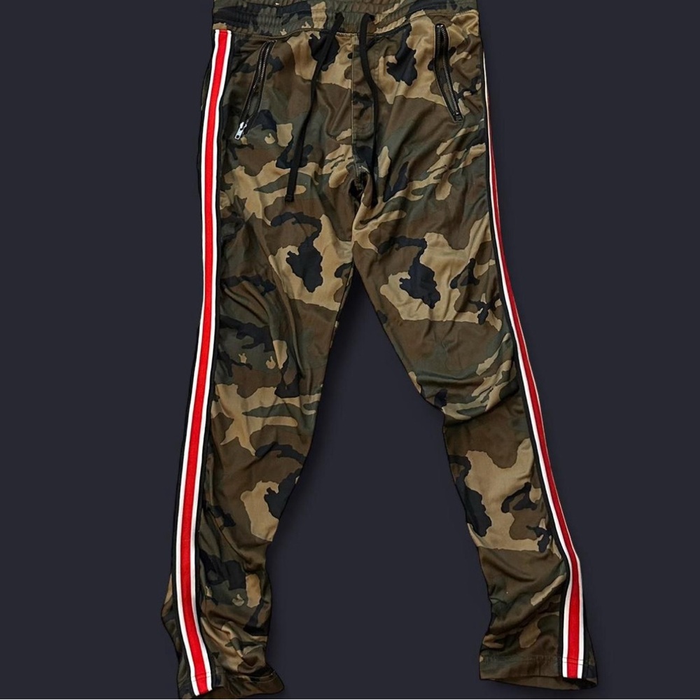 Camo Track Pants Red Stripe Streetwear Joggers L